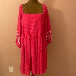 TORRID. Pink Boho Dress with Embroidered Sleeves